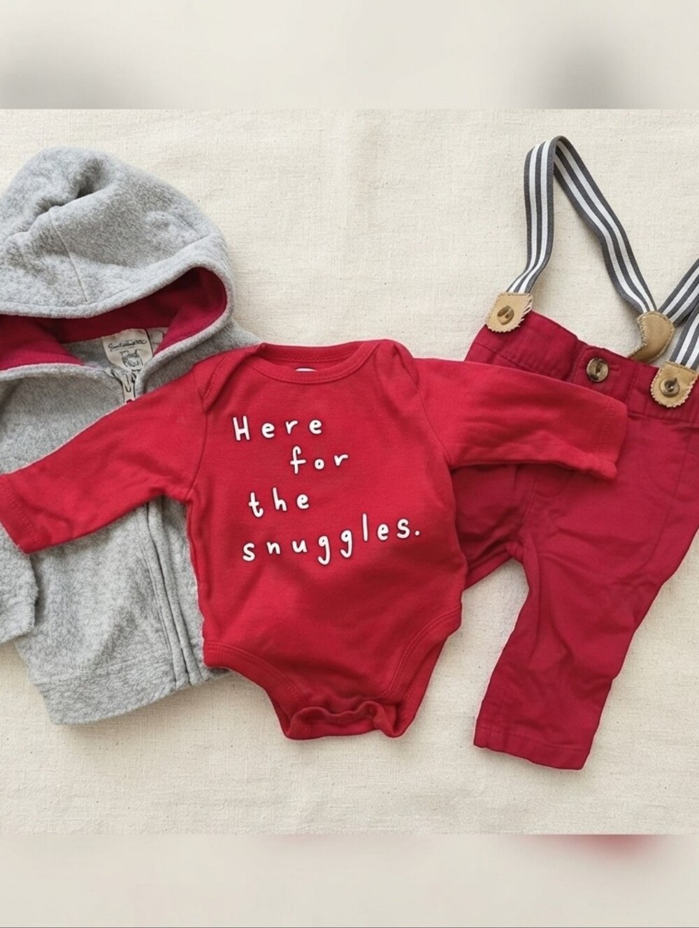 Red Baby Outfit Set 0-3M with Gray Hoodie